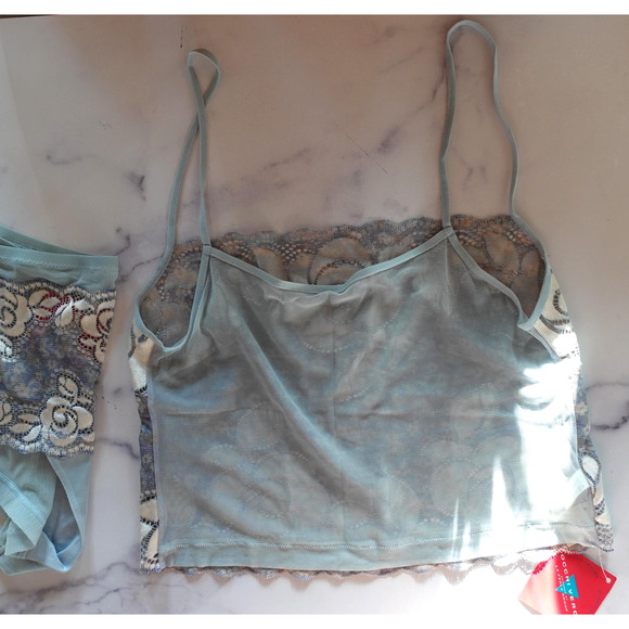 Y2K Occhi Verdi La Perla Lingerie Set Medium Blue Lace Mesh Cami Fairy Babydoll - Picture 3 of 14